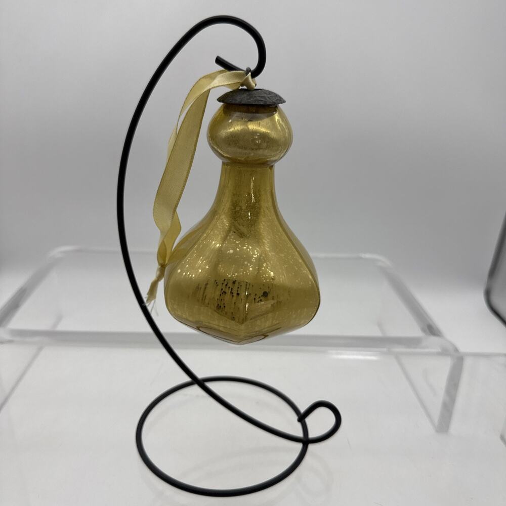 Vtg Gold Christmas Signed “Kugel Midwest” Mercury Glass Teardrop Shape Ornament